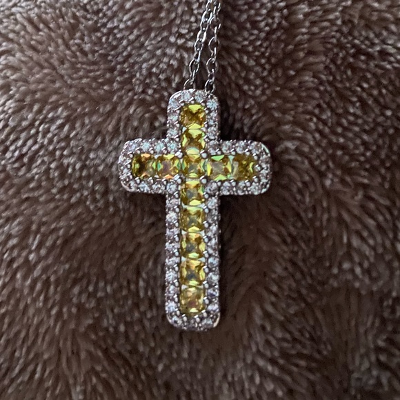 Citrine crystal cross pendent with cz’s necklace 18” long - Picture 3 of 5